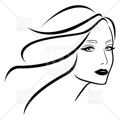 400x400 Outline Of Beautiful Young Lady With Wavy Hair Vector Image