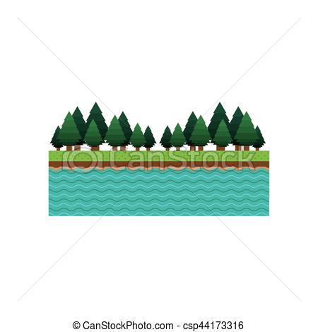 450x470 Landscape Forest Background With Lake Vector Illustration.