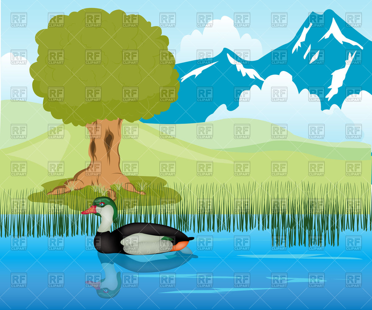 1200x1000 Mountain Landscape With Duck On Lake Vector Image Vector Artwork