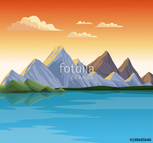 500x466 Beautiful Nature Landscape With Lake Vector Illustration Graphic