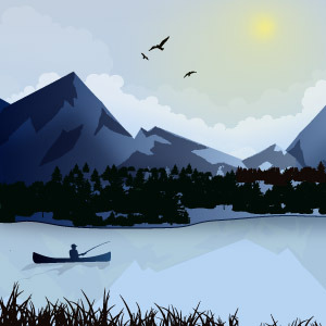 300x300 Fisherman On Lake Winter Vector