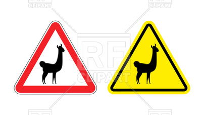 400x227 Red And Yellow Triangular Attention Sign With Silhouette Of Lama