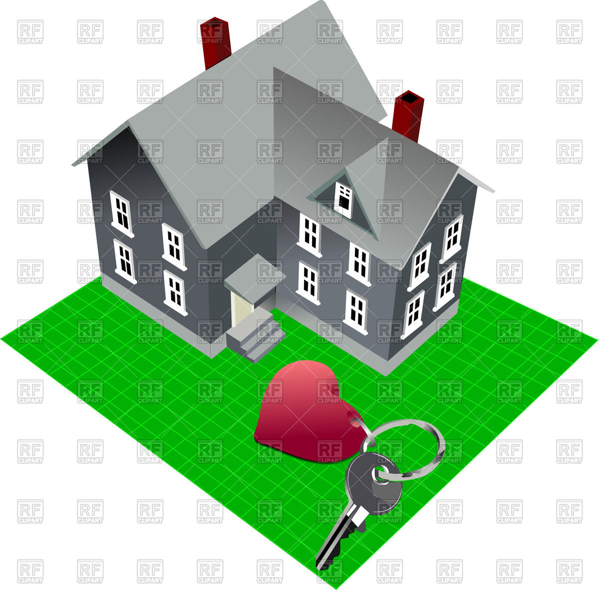 1200x1181 House On A Land Plot And Key With Heart Shaped Trinket Vector