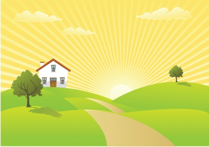 425x300 Sunrise In Country Landscape Vector Ai,eps Format Free Vector