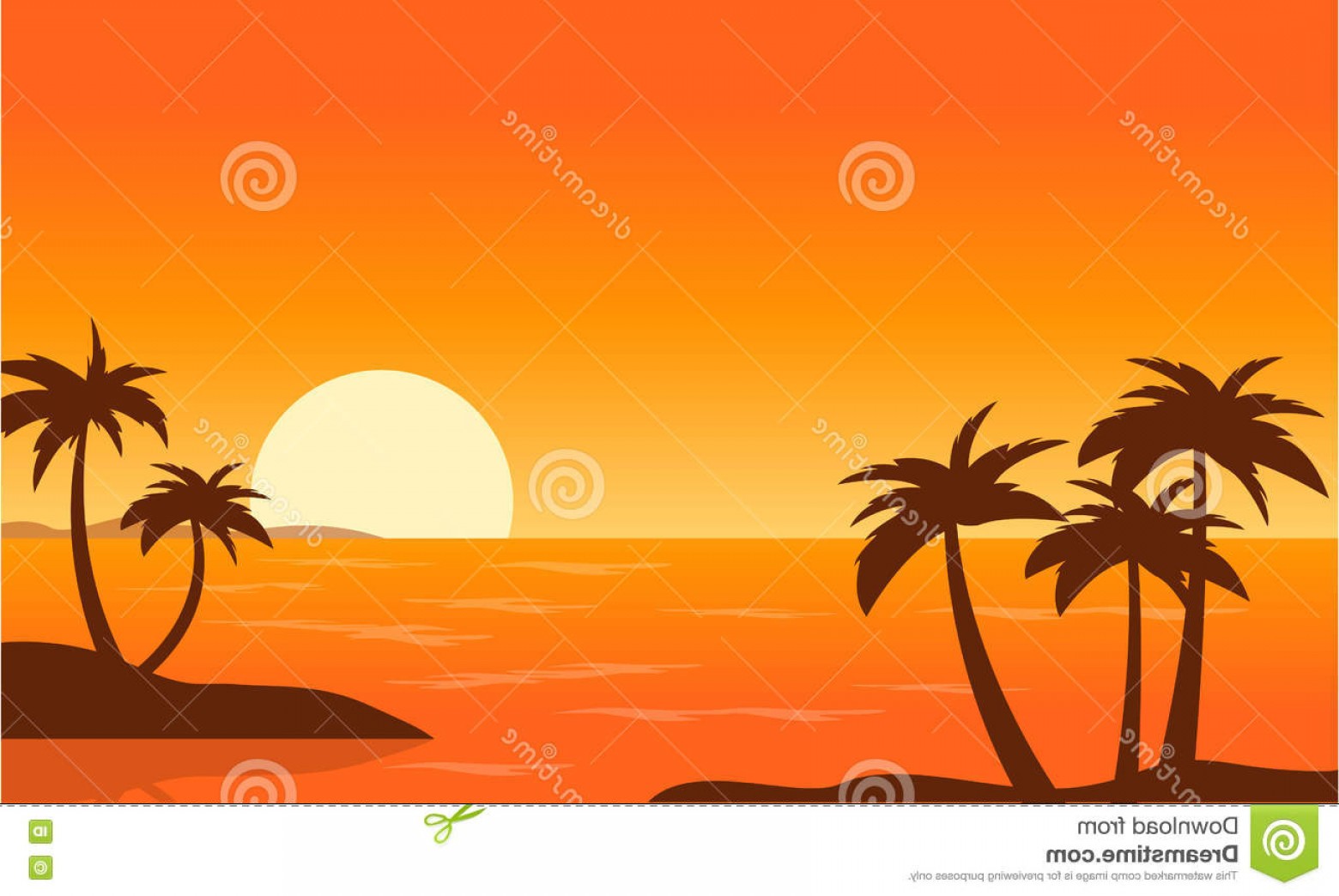 1560x1044 Stock Illustration Beach Palm Sunset Landscape Vector Art Image