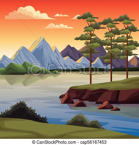 450x470 Beautiful Nature Landscape Vector Illustration Graphic Design.