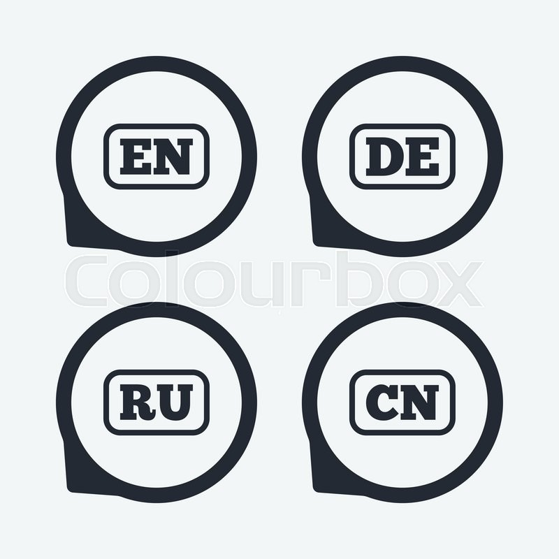 800x800 Language Icons. En, De, Ru And Cn Translation Symbols. English