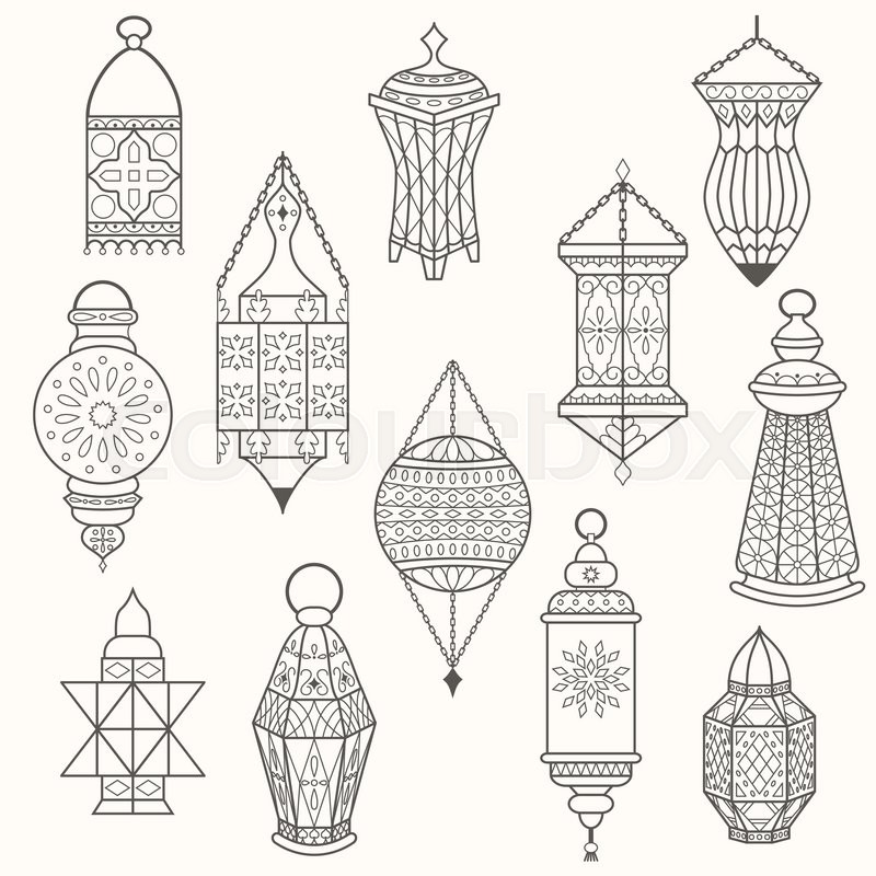 800x800 Set Of Old Lamps. Lantern Vector Dark Silhouettes. Ramadan Kareem