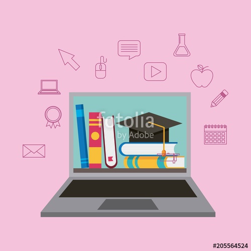 500x500 Learning Books And Graduation Hat On Laptop Vector Illustration