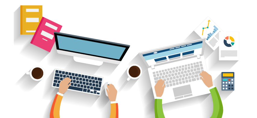 855x393 Business Workspace Pc And Laptop Work Vector Pack Png Graphic Cave