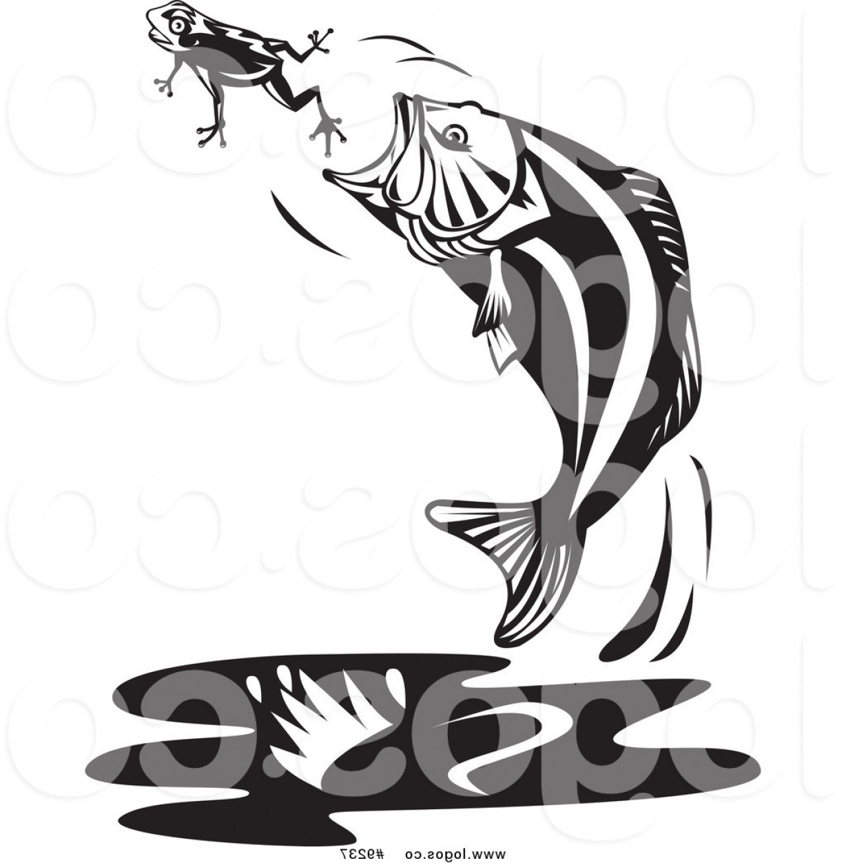 1228x1252 Royalty Free Clip Art Vector Black And White Jumping Largemouth