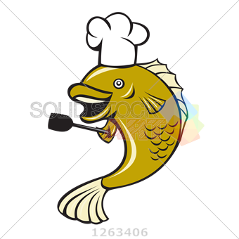 340x340 Stock Illustration Of Vector Largemouth Bass Cook Holding Spatula