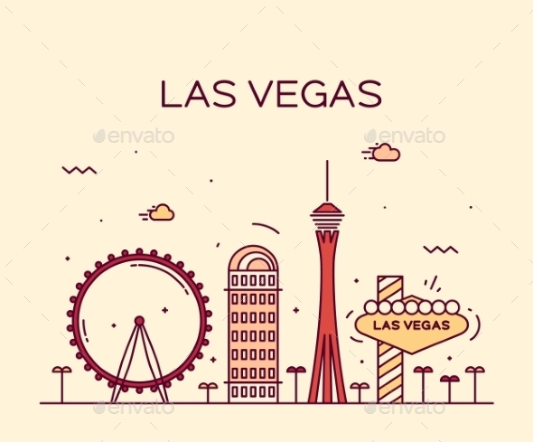 590x489 Las Vegas Skyline Vector Illustration Linear By Gropgrop