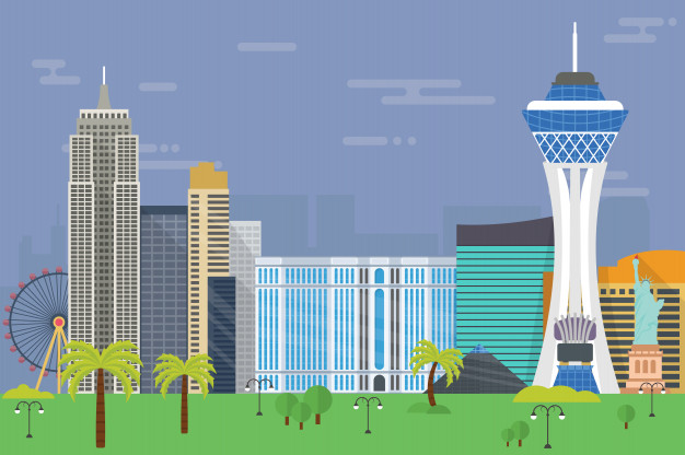 626x416 Resort City Las Vegas Skyline Illustration Vector Premium Download