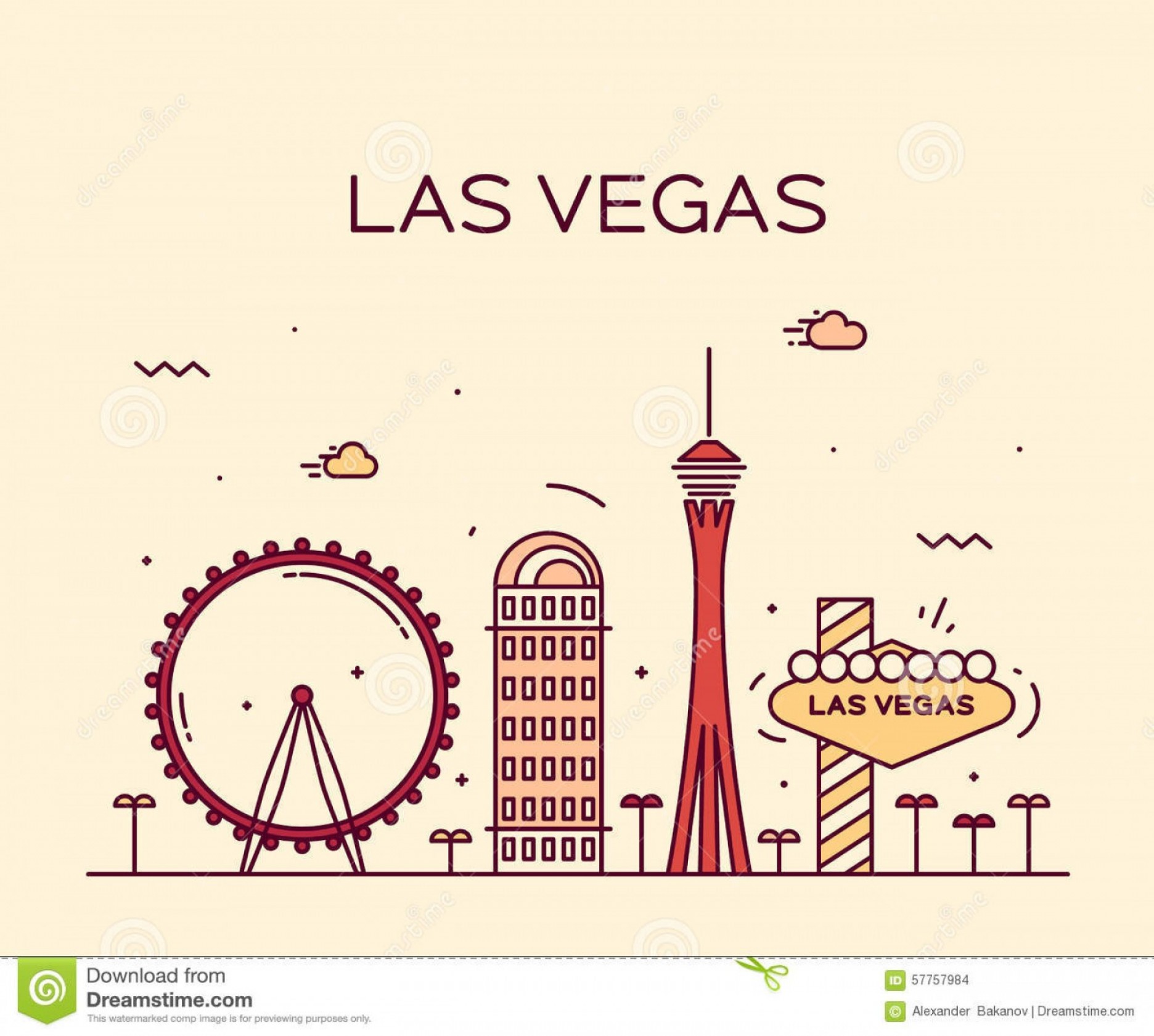 1872x1681 Stock Photo Las Vegas Skyline Vector Illustration Linear Big City