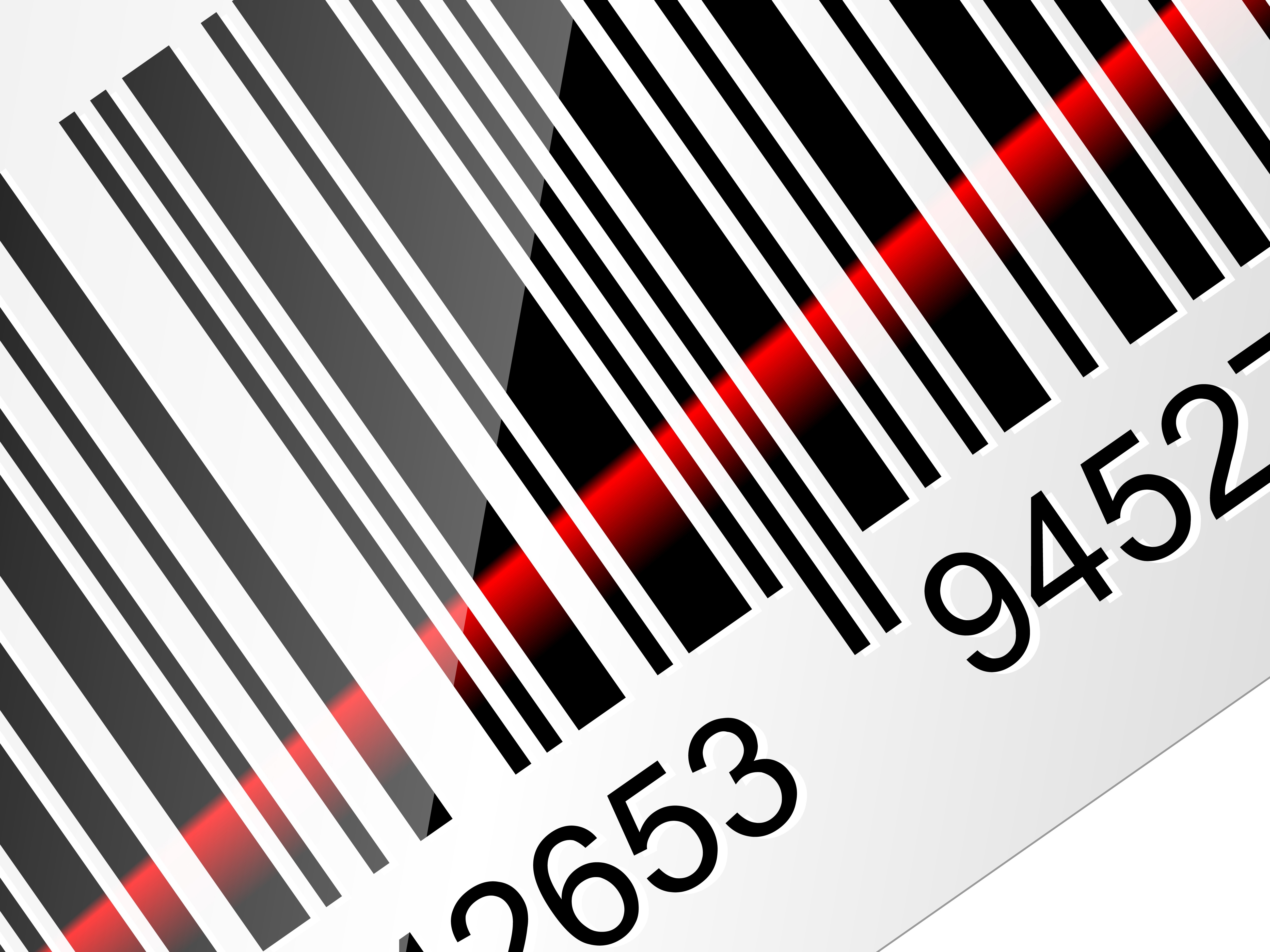 5000x3750 Closeup Barcode Sticker With Red Laser Beam. Vector Illustration