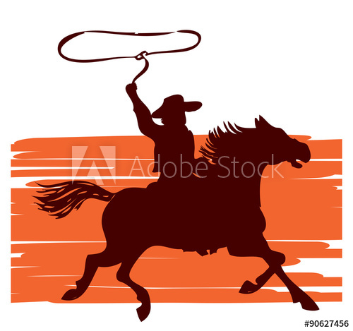 500x469 Cowboy On Horse With Lasso.vector Graphic