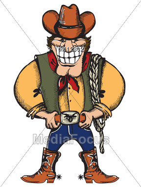 288x380 Stock Photo Smiling Cowboy Lasso Vector Vintage Image