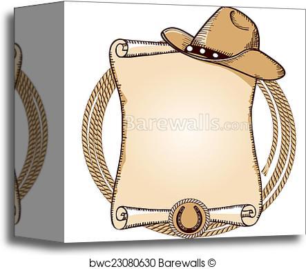443x390 Canvas Print Of Cowboy Hat And Lasso.vector American Illustration