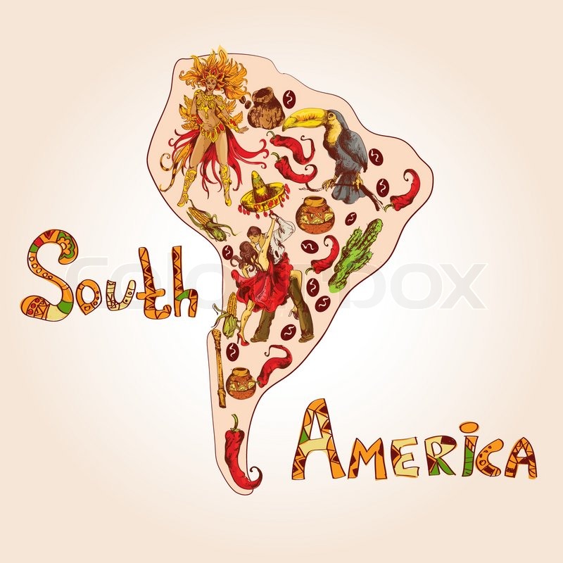 800x800 South America Colored Sketch Concept With Continent Shape And