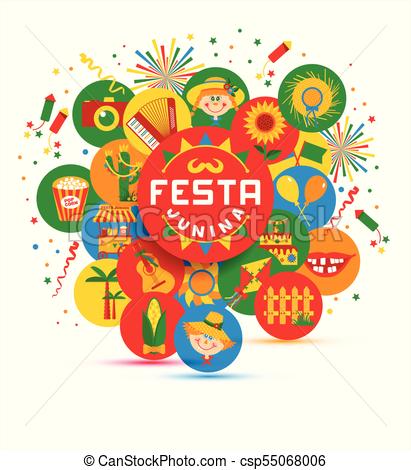 411x470 Festa Junina Village Festival In Latin America. Icons Set In