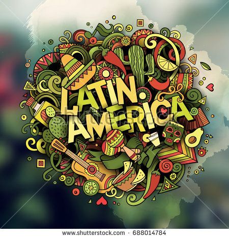 450x470 Cartoon Vector Hand Drawn Doodle Latin America Word Illustration