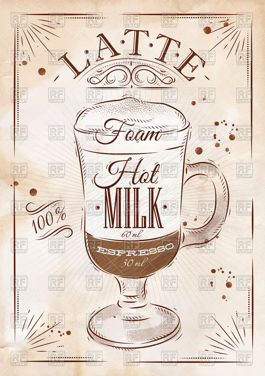 846x1200 Poster With Coffee Latte In Vintage Style Vector Image Vector