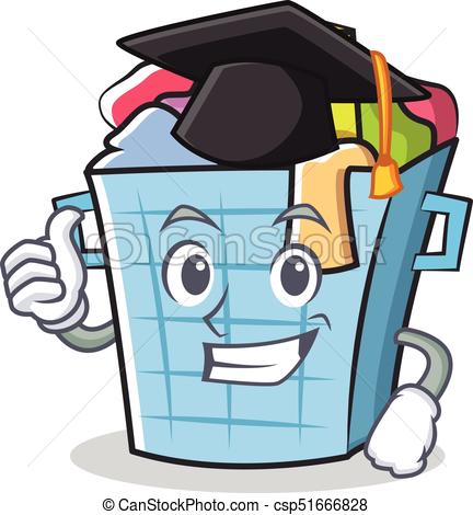 432x470 Graduation Laundry Basket Character Cartoon Vector Illustration.