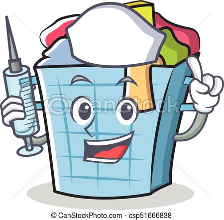 450x442 Nurse Laundry Basket Character Cartoon Vector Illustration.