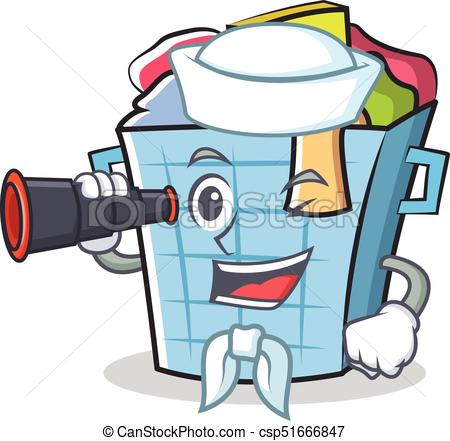 450x441 Sailor Laundry Basket Character Cartoon Vector Illustration.