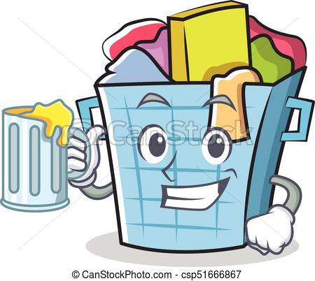 450x402 With Juice Laundry Basket Character Cartoon Vector Illustration.