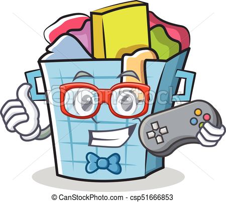 450x402 Gamer Laundry Basket Character Cartoon Vector Illustration.