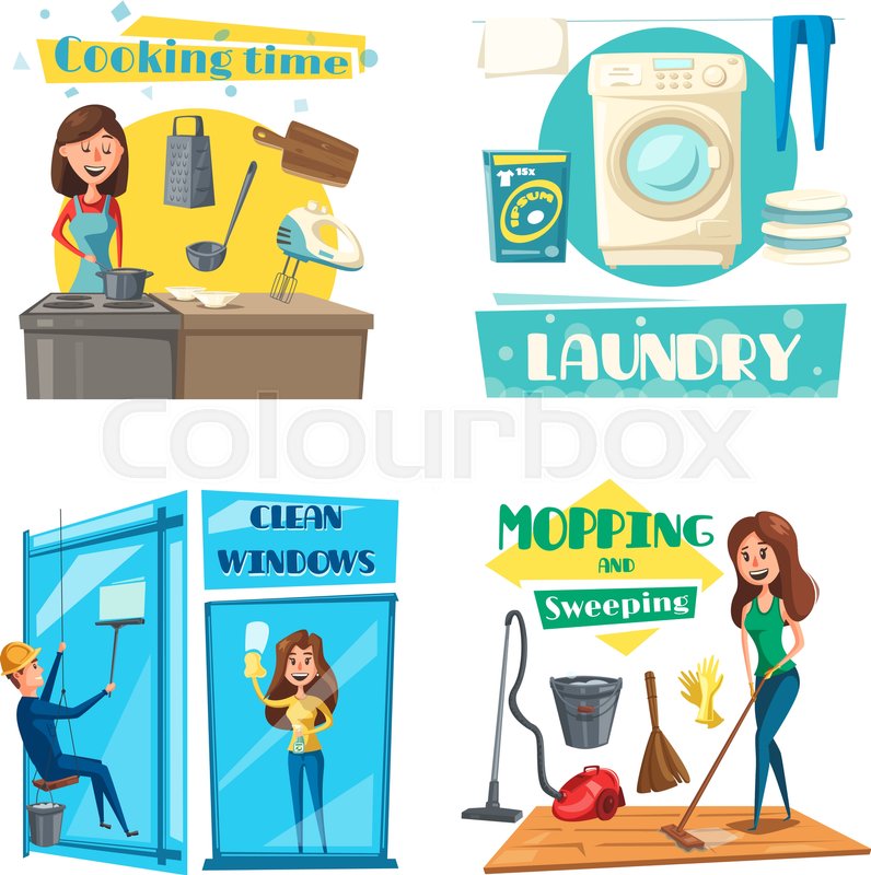 796x800 Home Cleaning, Cooking And Laundry. Vector Woman Cook