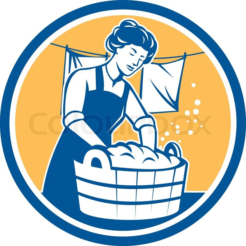800x800 Illustration Of A Housewife Washing Laundry Using Wooden Bucket