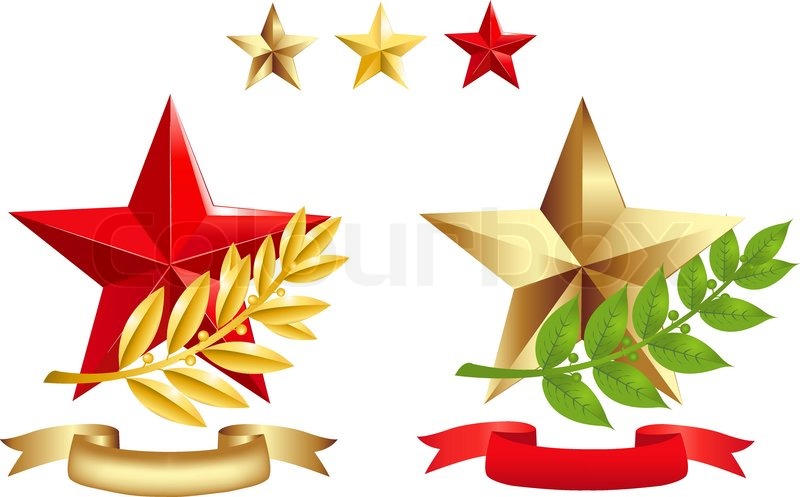 800x497 Gold Star, Red Star, Laurel Branch Green And Gold And Two Ribbons