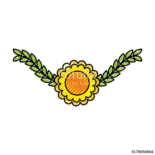 500x500 Decorative Flower With Laurel Branch Foliage Nature Stock Image