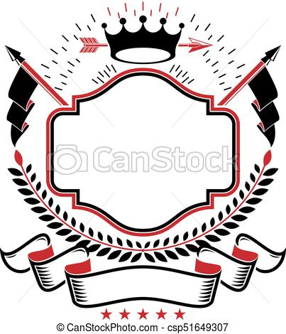 403x470 Graphic Emblem Made With Imperial Crown, Elegant Ribbon, Flags And