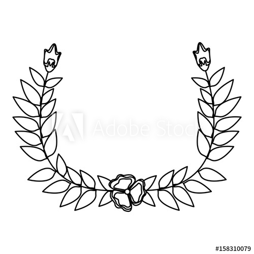 500x500 Drawing Crown Half Flower Natural Decoration Laurel Leaves Vector