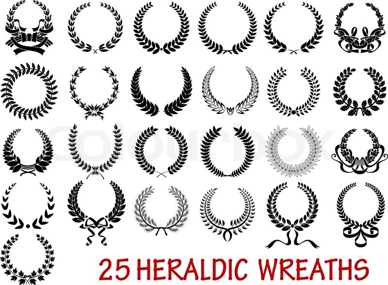 800x588 Retro Laurel Wreath Heraldic Icons Set With Ribbons And Laurel