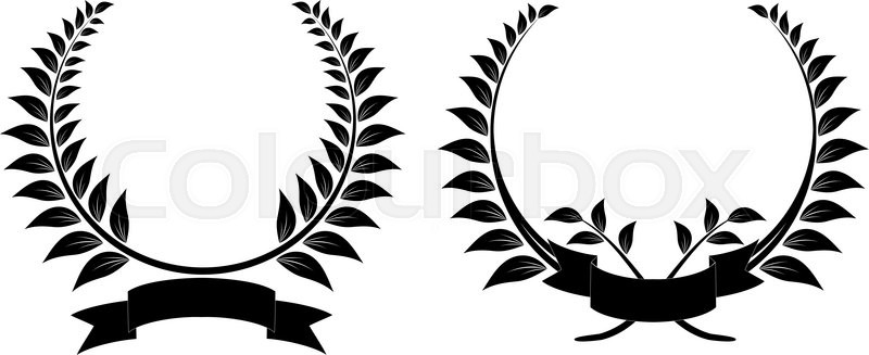 800x327 Set Of Black And White Silhouette Circular Laurel Foliate Stock