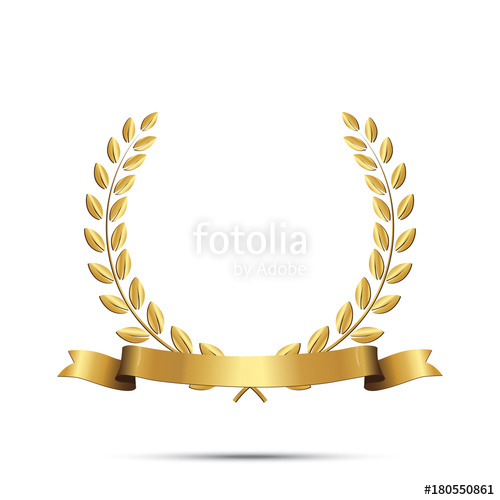 500x500 Golden Laurel Wreath With Ribbon Isolated On White Background