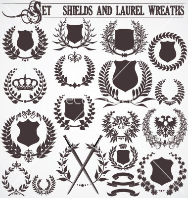 380x400 Leaf Wreath Vector Set Shields And Laurel Wreaths Vector On