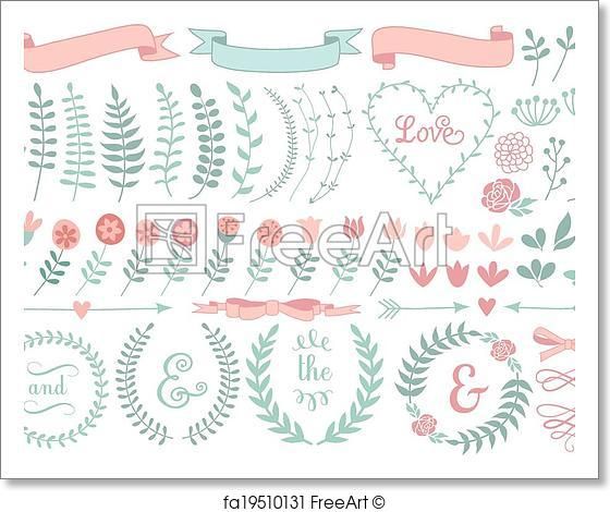 560x470 Free Art Print Of Floral Laurel Wreath, Vector Set. Vintage Floral