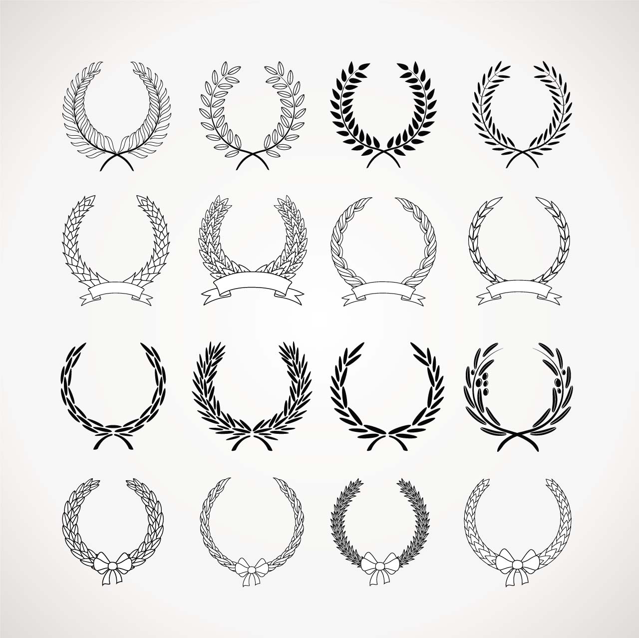 1280x1278 Monochrome Wreaths Set Vector Free Download