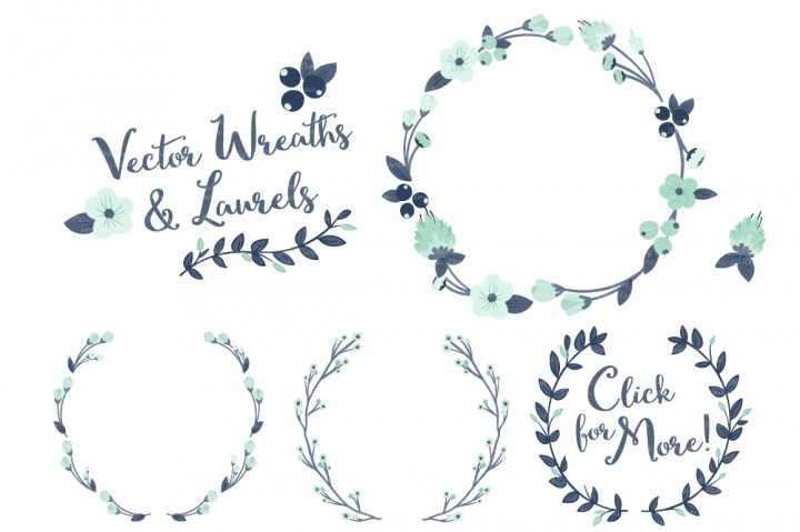 720x479 Floral Wreath Amp Laurels Vectors In Navy Amp Mint By Amanda Ilkov