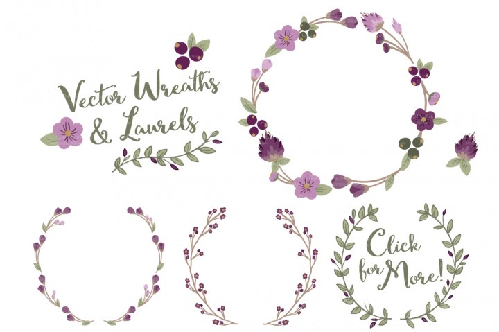 720x479 Floral Wreath Amp Laurels Vectors In Plum By Amanda Ilkov