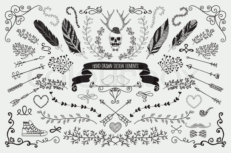800x532 Hand Drawn Doodle Floral Design Elements. Decorative Flourish