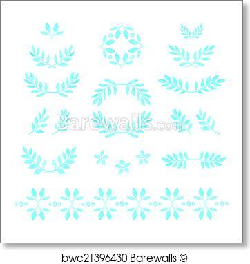 362x382 Art Print Of Set Of Vector Watercolor Leaves, Badges, Floral