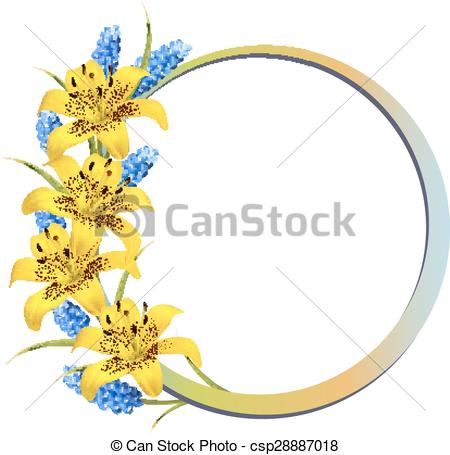 450x455 Flower Background With Yellow Lilies And Lavender. Vector.