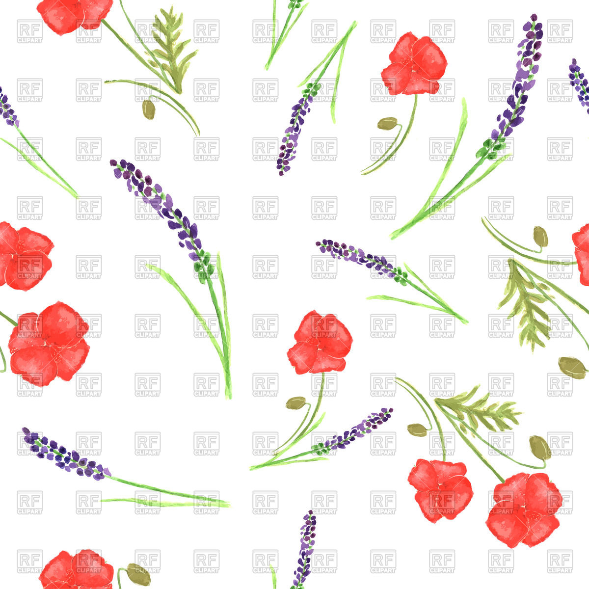 1200x1200 Watercolor Seamless Lavender And Poppy Flowers Pattern Vector
